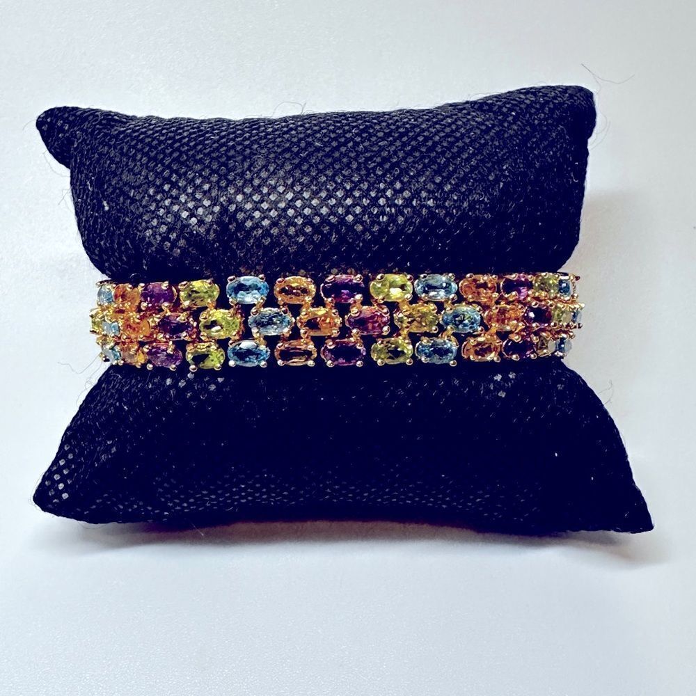 7" Amazing gold vermeil over‎ 925 multi-gemstone bracelet!